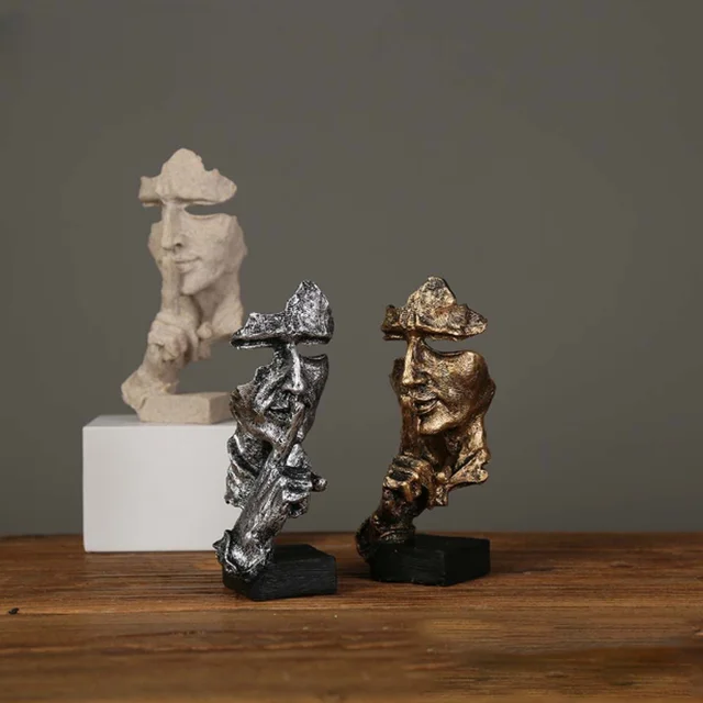 17 cm décor à la maison abstrait Silence est or Figurine résine main visage silencieux hommes Statue Sculpture maison bureau salon décoration 4