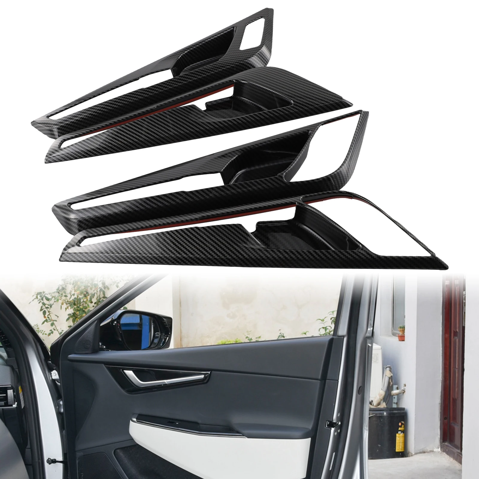 

Cover Trim Door Handle Cover Car Accessories Carbon Fiber Black Car Inner Door Handle Cover Direct Replacement New Practical