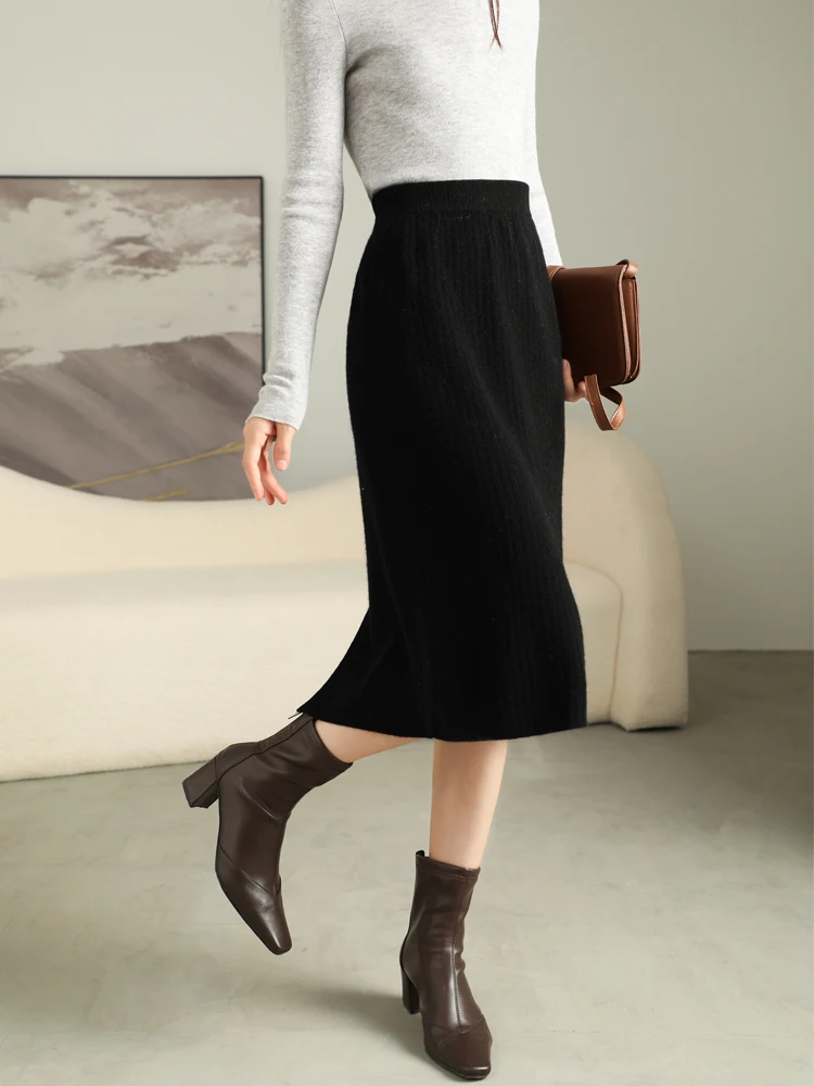 Naiste 100% Meriinovillast poolpikk seelik peene pikitriibuga M-XL 5