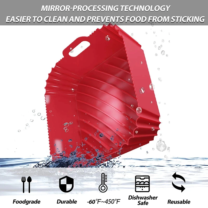 Square Non-Stick Silicone Air Fryer Basket Tray - BPA-Free Kitchen Cooking Accessory