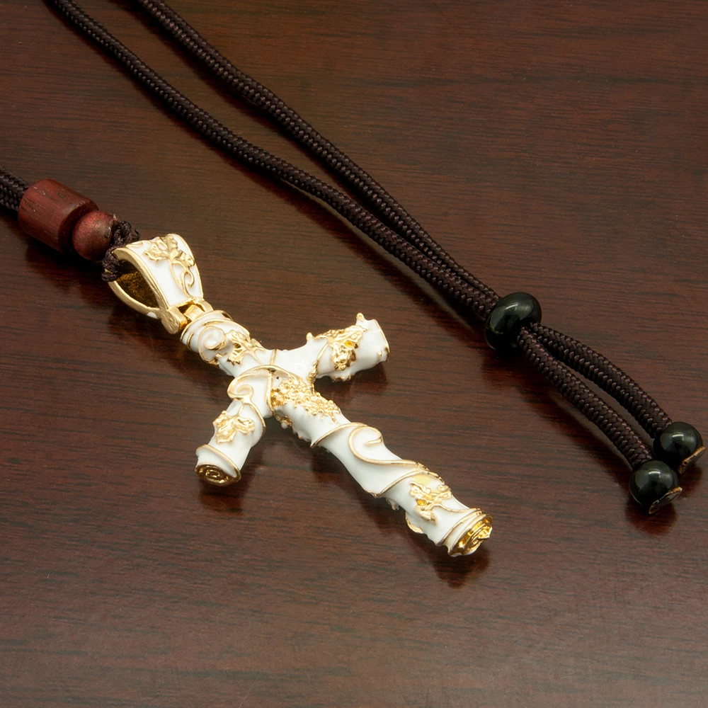 HTISOK Religion-Halskette, Emaille, Knochenform, Weinrebe und Blätter, Kreuz-Anhänger, christlicher religiöser Schmuck, Geschenke für Männer und Frauen – Detail 15