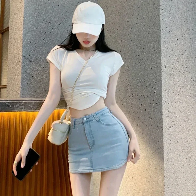 Summer Sexy Mini Demin Jeans Skirts Women 2024 Korean Fashion High