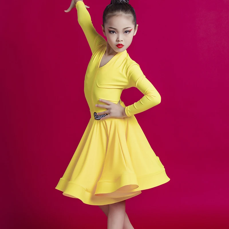 Children Girls Latin Dance Costume Rumba Ballroom Dancing Large Swing Dress Kids Practice Performance Professional Competition