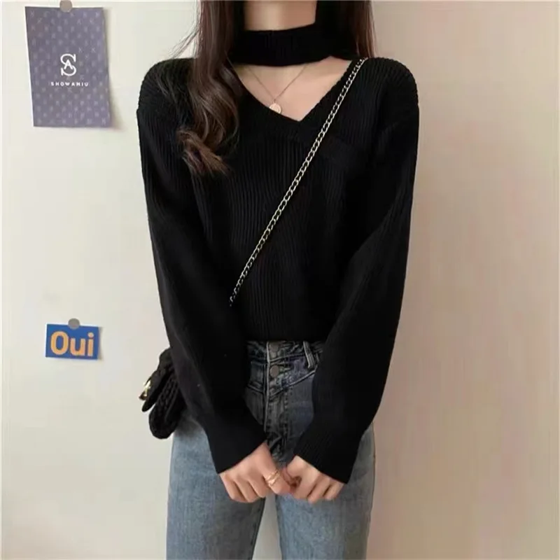 Women Knitted V Neck Sweater