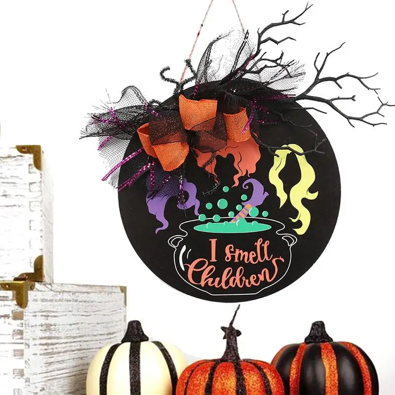 

Висячий знак для входной двери со шнурком, Хэллоуин, деревянные дверные вешалки, декоративный венок, деревянный с I-образным запахом, детский кулон