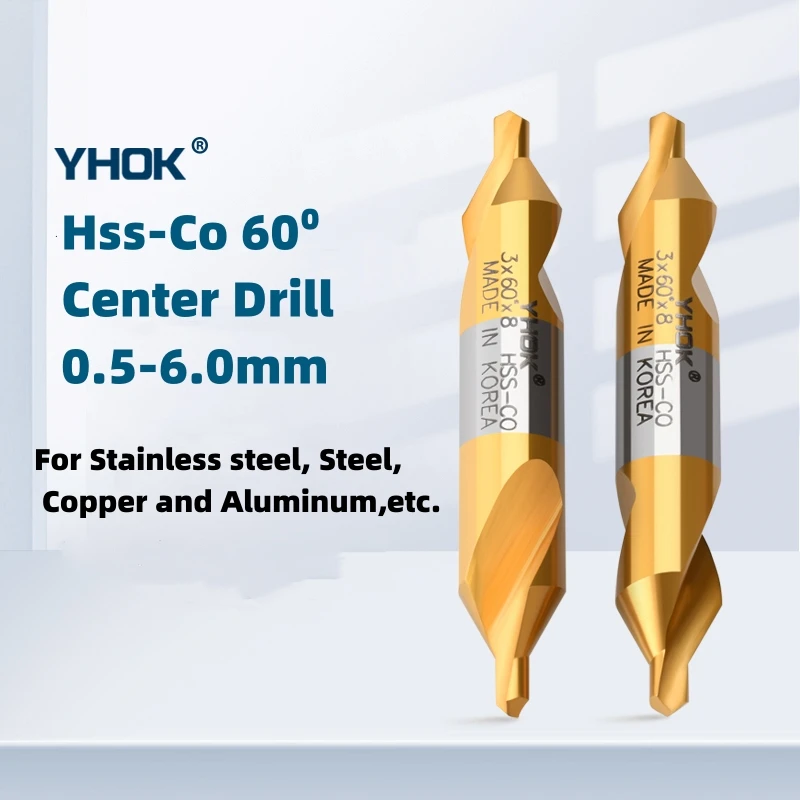 1PCS 한국 YHOK 코발트 HSS-CO 60 °   센터 드릴 TIN 코팅 0..