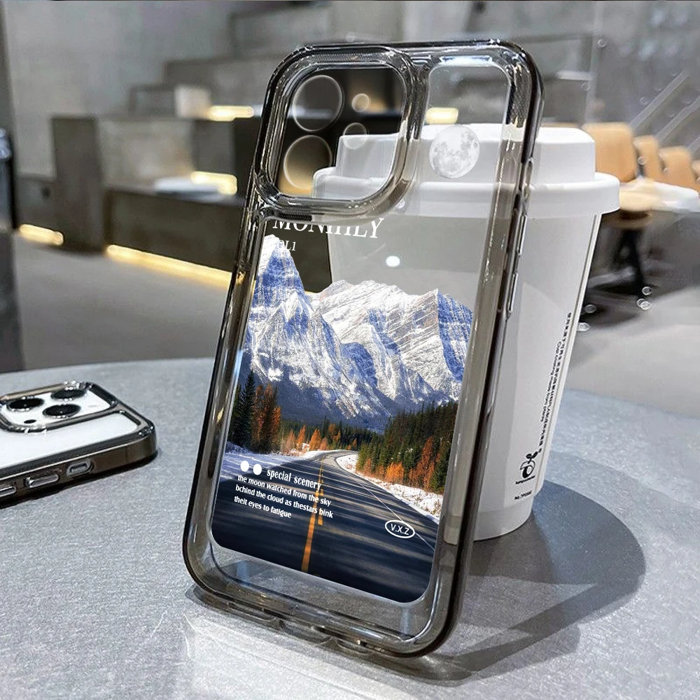 thumbnail image 1 of Funda de teléfono Moon para iPhone 15 Pro, funda para iPhone 16, 14, 13, 11, 12 Pro Max, 14, 15, 16 Plus, XR Max, 7, 8 SE, fundas de silicona con diseño de montaña, 1 of 5