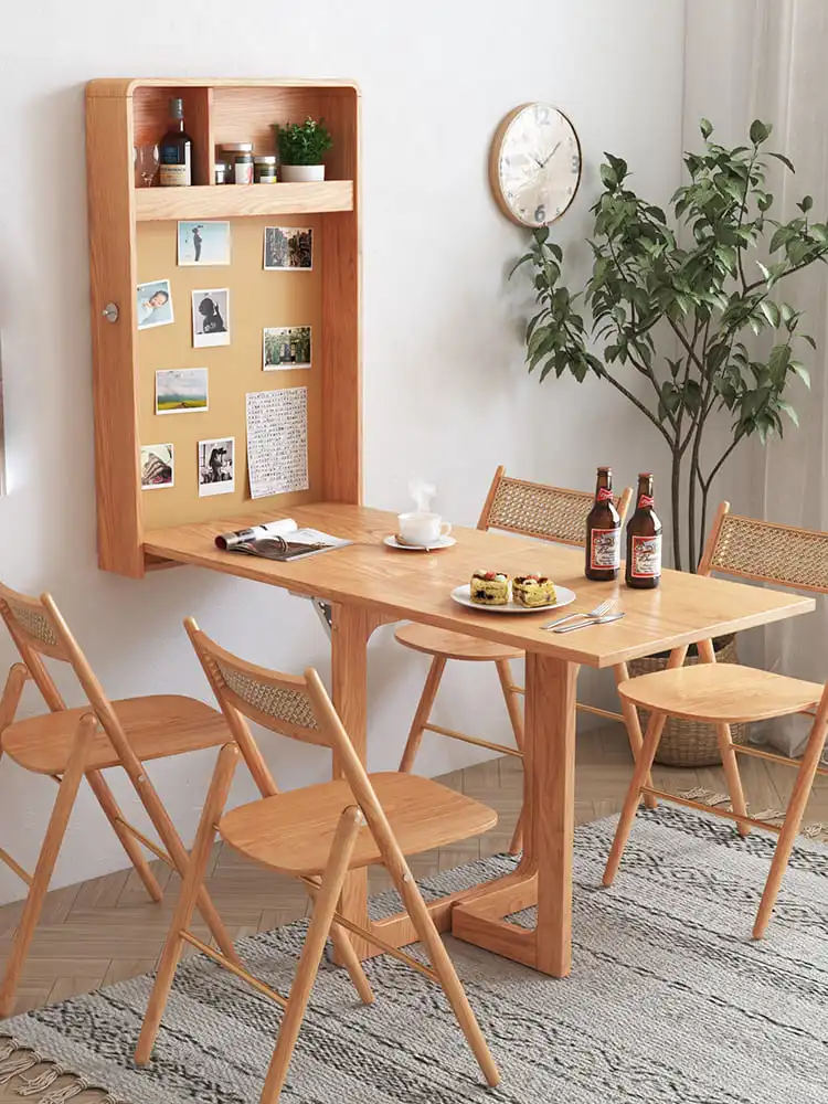 Mesa plegable de pared, mesa plegable de metal de madera, con 2 sillas,  estante de almacenamiento grande, mesa de comedor pequeña para 2 personas