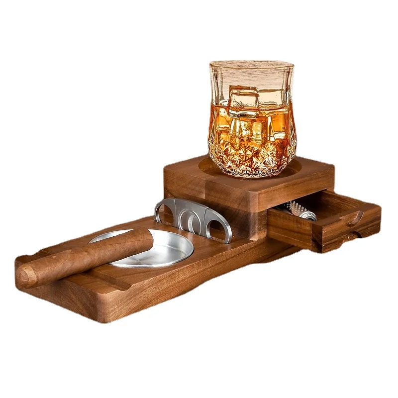 Cigarettes ashtray wood ashtray wooden cigar ashtray beverage solid wood coaster whiskey tray cigar holder box