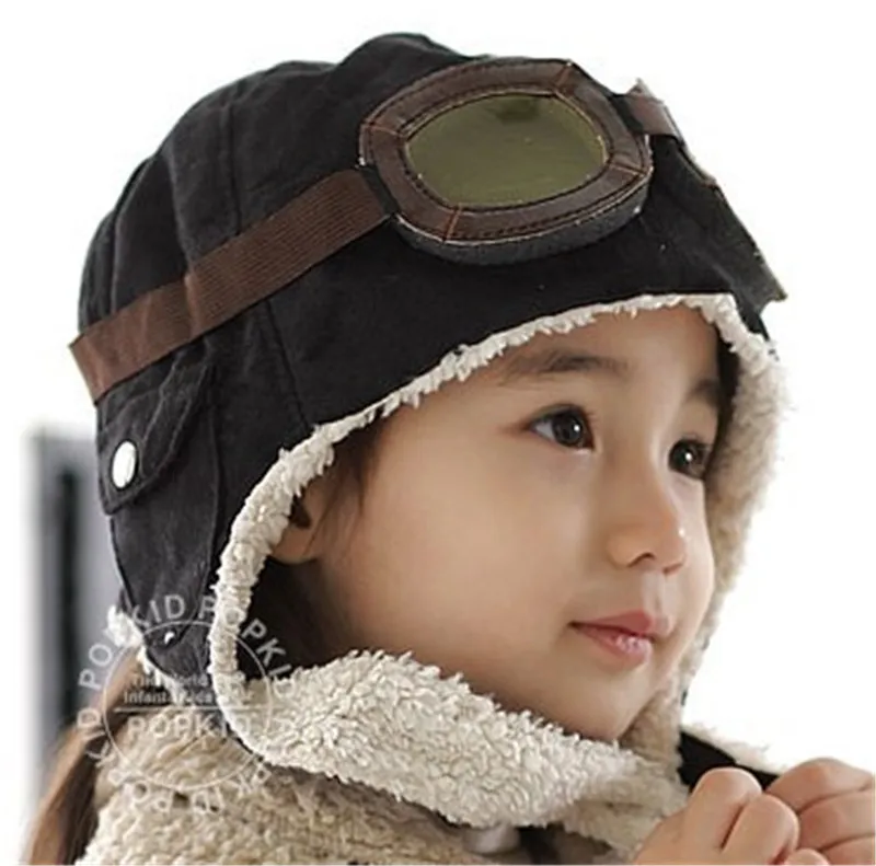 Children's Airplane Military Hat Baby Lamb Plush Warm Ear Protection Hat