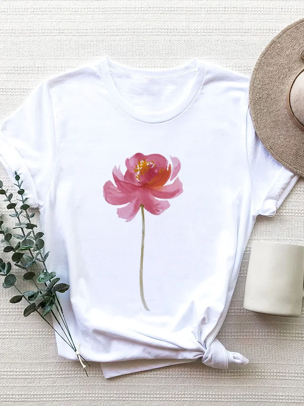 

2024 Faddish Elegance Valentine's Day Women T-shirt Rich Elegant Rose Female Lover Shirt Individuality Beautiful Couple Girl Tee