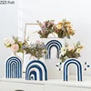 Blue and White Stripes Ceramic Vase Desk Decoration Artificial Flower Decorative Flower Arrangement Vases Room Aesthetic Decor 1