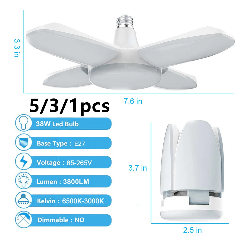 LED 전구 팬 블레이드 타이밍 램프, 90 ° 접이식 LED 산업용 전구 램프, 가정용 천장 조명, 차고 조명, E27 ...