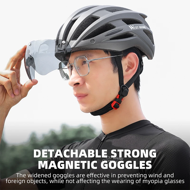 WEST BIKING Cycling Helmet Ultralight Integrated Molding Men Women Cycling Cap With Magnetic Len Goggles MTB Road Bike Helmet