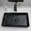 KEMAIDI Black Vanity Sink Rectangle Marble Bathroom Vessel Sink Above Counter Sinks for Bathrooms Porcelain Lavatory Faucet Set 2