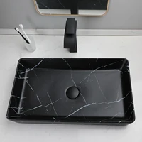 KEMAIDI Black Vanity Sink Rectangle Marble Bathroom Vessel Sink Above Counter Sinks for Bathrooms Porcelain Lavatory Faucet Set 2