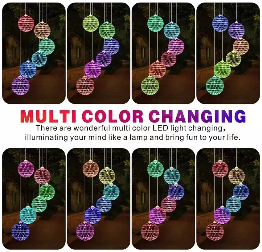 Color-Changing Disco Mirror Ball Lamp Solar Powered Wind Chime Mobile Hanging Light for Garden Landscape Pathway Festival Decor solar garden lights outdoor wind chimes