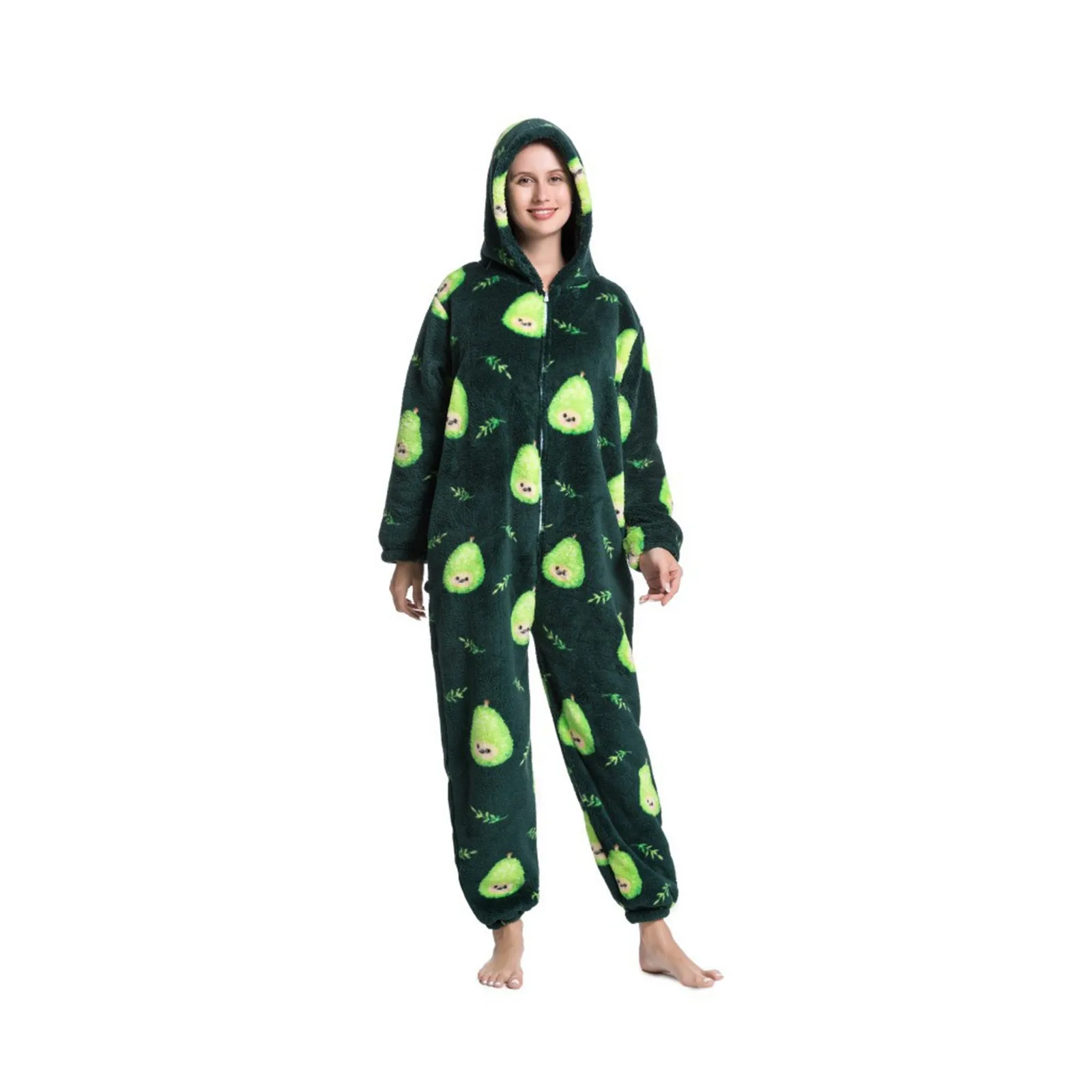 Super Long Oversized Winter Sherpa Blanket Plush Flannel Warm Family Matching Hoodie Christmas Homewear Avocado Women Sleepwear