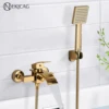 Gold Bathtub Faucet Waterfall Shower Faucet Wall Mounted Hot Cold Water Mixer With Hand Shower Set System For Bathroom 1