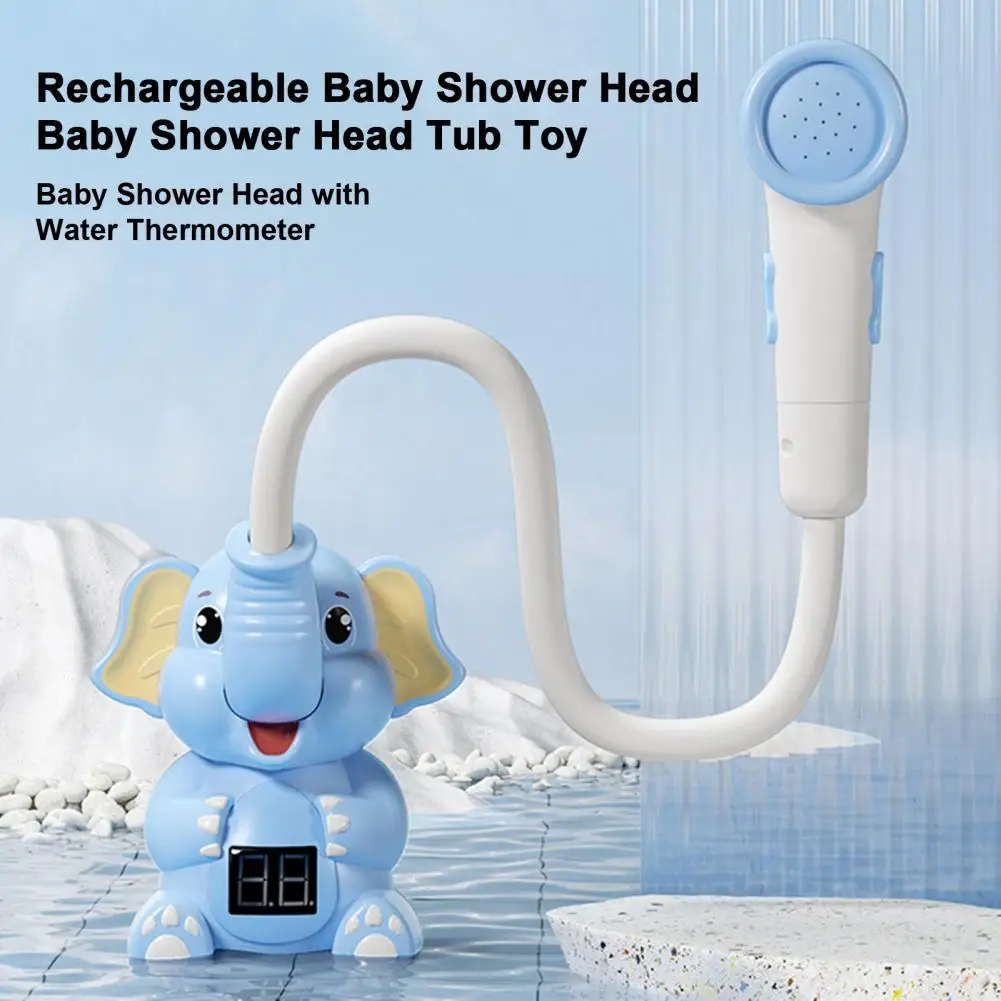 Elephant Baby Shower Head Rechargeable Lcd Display Water Thermometer For Toddlers Boys
