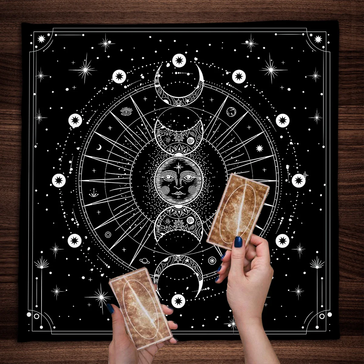 Bohemian Moon Phase Tarot Tablecloth Altar Cloth Divination Decoration Black Starry Sky Moon Witchcraft Tarot Card Table Cloth 2