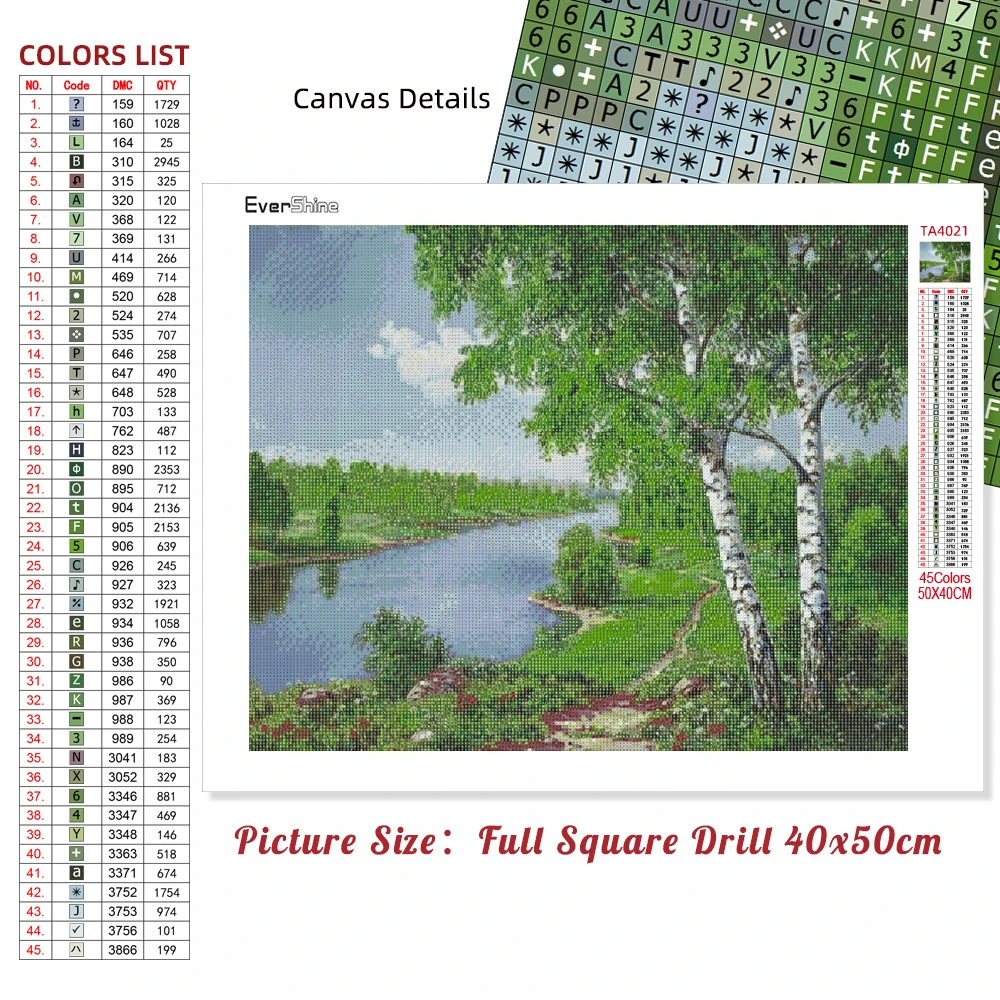 Evershine 5D DIY Diamond Mosaic Landscape Diamond Painting Birch Trees Full Set Embroidery River Pictures Of Rhinestone