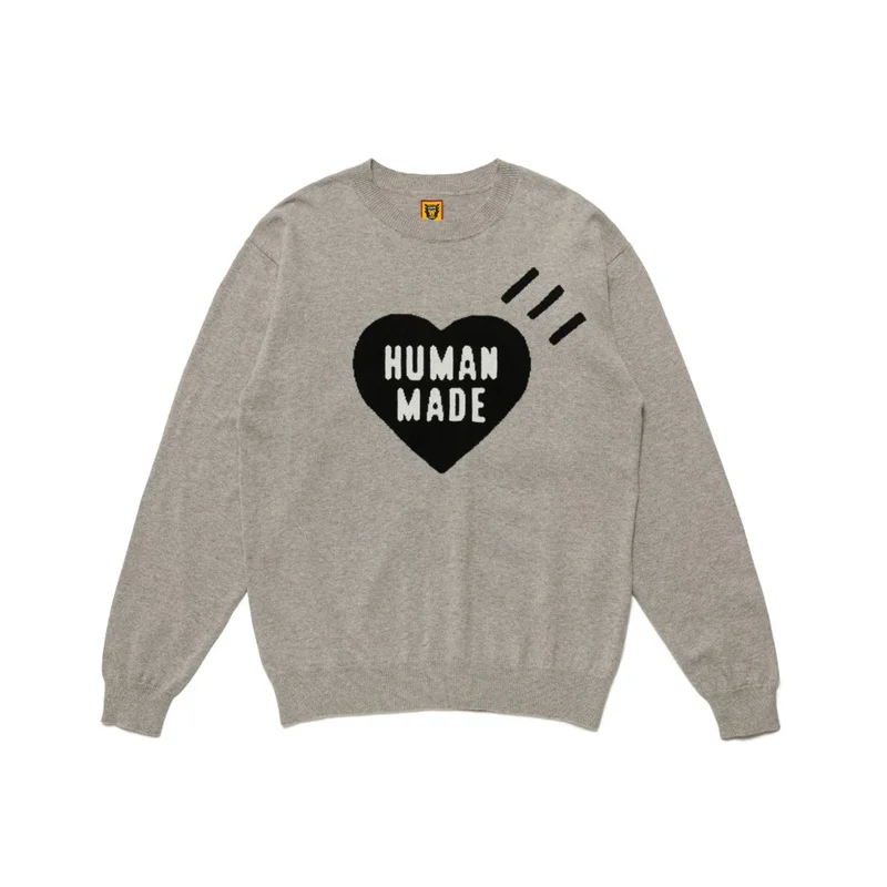HUMAN MADE 21AW HEART KNIT Slogan Sweater Round Neck Knit Shirt For Men Wome