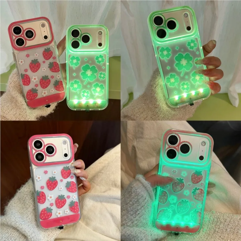 Change Color Luminous Call Light Up Flash Cute Strawberry Clover Phone Case Cover