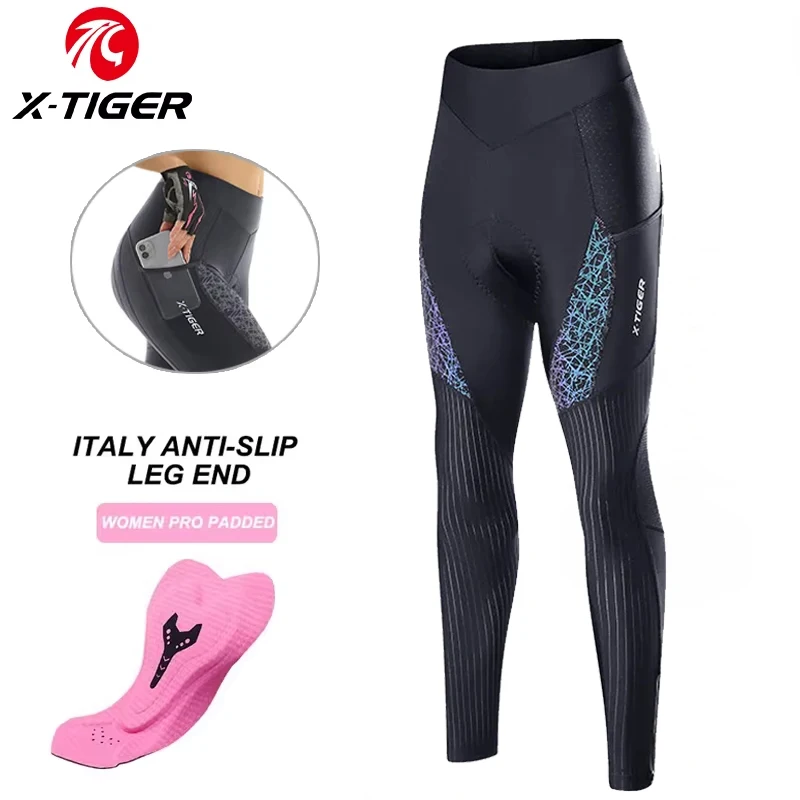 X-TIGER Women's Bicycle Pants Breathable Reflective Bicycle Pants with Zipper Upgrade Pad MTB Mountain Road Tight