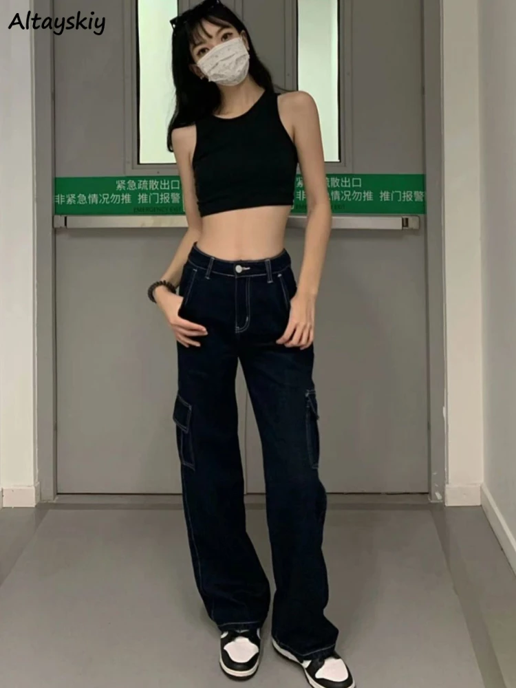 

Jeans Women Loose Streetwear Safari Style All-match Vintage Personality Ulzzang Ladies Fashion Simple Denim Cargo Trouses Summer