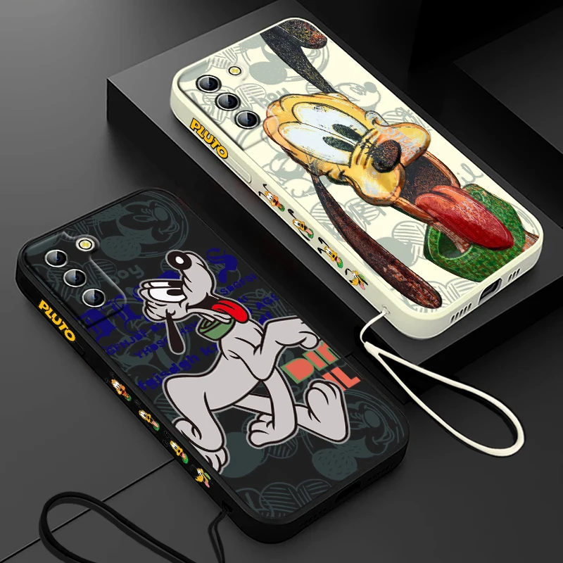 Custodia Per Telefono Disney Mickey Friend Pluto Samsung Per Galaxy S23 S22 S21 S20 Pro Fe Note 20 Plus Custodia In Corda Sinistra Ultra Liquida