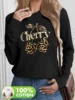 Fashion Y2k Women's Casual Long Sleeve T-Shirt Cherry Leopard Print Graphic Art 100% Cotton Round Neck Top Ladies T Shirts