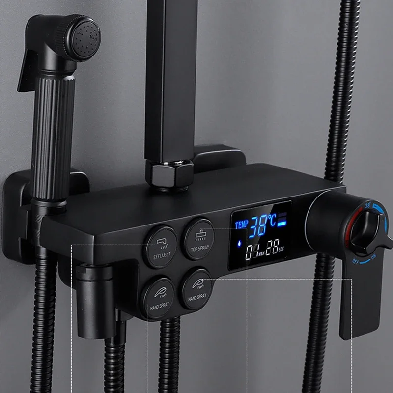 Hot Cold Digital Shower Set Faucet Bathroom Thermostatic Mixer Rain System Wall Mount SPA Rainfall Bath Tap Modern Grifos