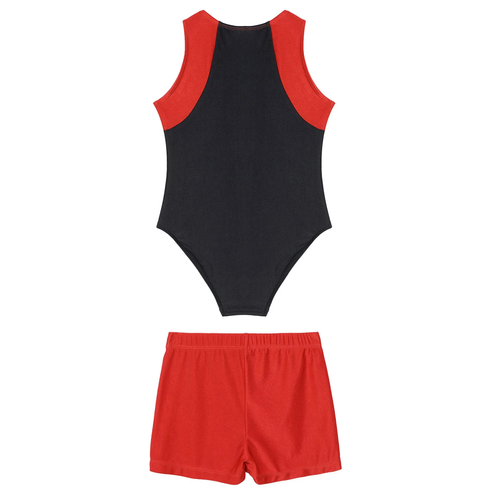 Teens Gymnastics Jumpsuit with Shorts Kids Boys Ballet Dance Leotard Sleeveless Bodysuit Set for Training Yoga Workout Costume