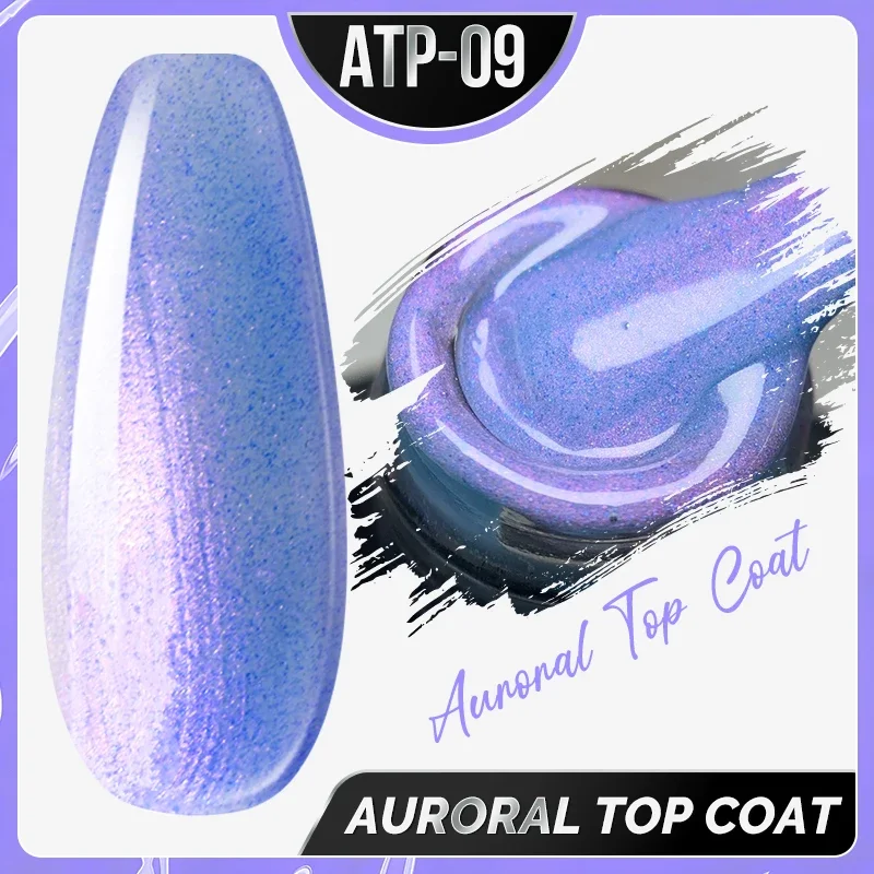 DEROI Auroral Flash Top Coat for Nail Art Manicure No Wipe Dot Top Coat Laser Glitter Topcoat Varnish Seal UV Gel Polish 8ml 4