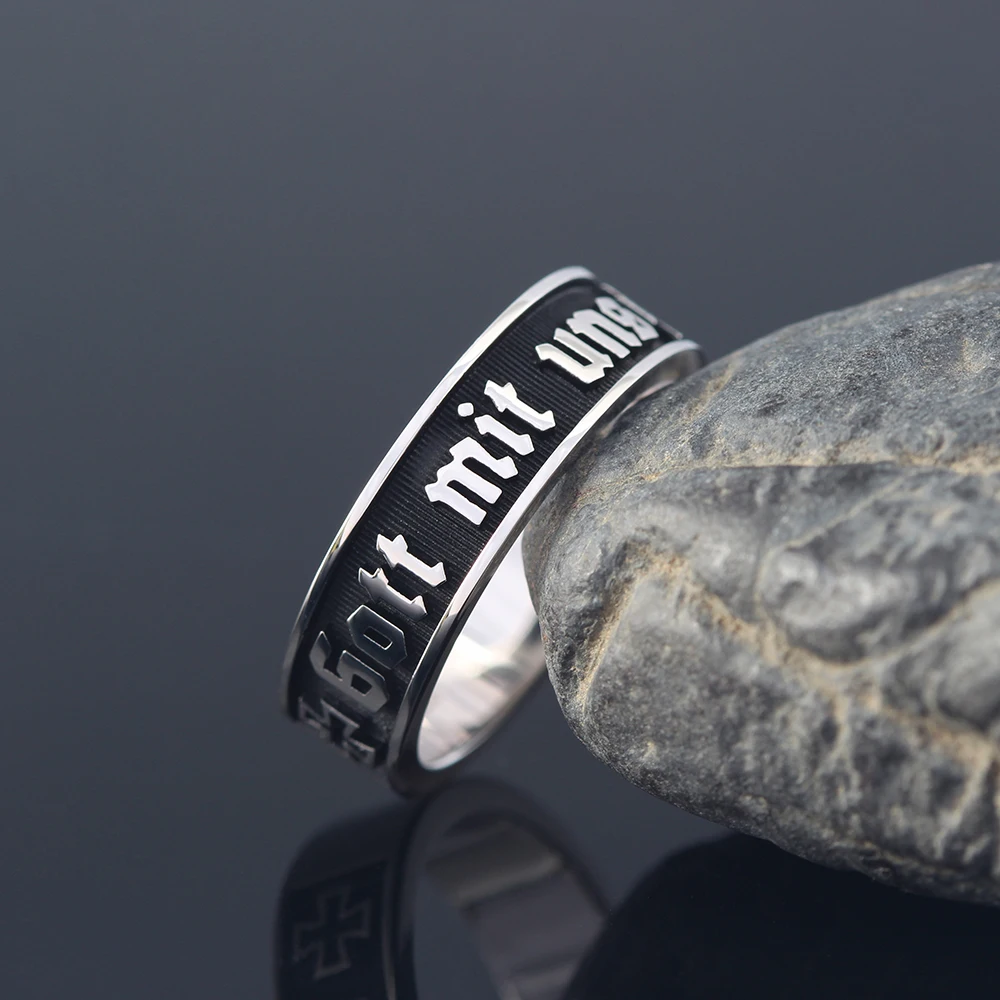 Gott Mit Uns Iron Cross Symbol Anello In Argento Sterling Tedesco