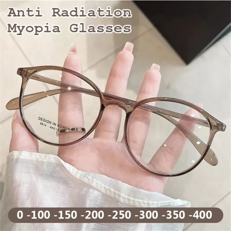 

Anti Blue Light Reading Glasses Round Full Frame Myopia Glasses Women's Prescription Glasses Degrees 0 To -4.0