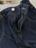 HanOrange Winter Vintage Arc High Waist Wide Leg Jeans Women Thickened Warm Loose Casual Trousers Female Dark Blue - Image 6