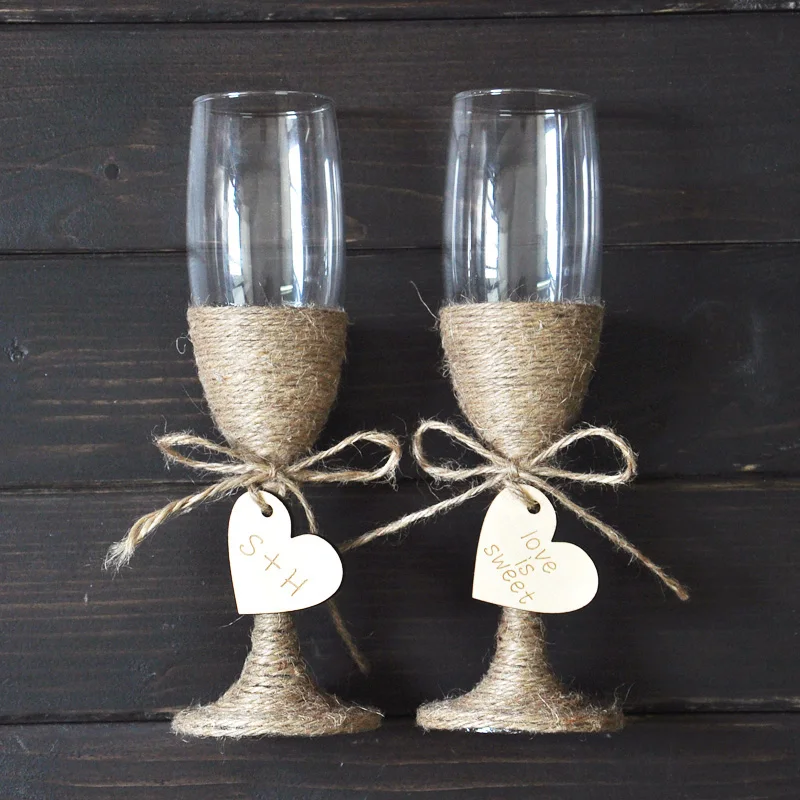 

2pc Personalized Wedding Glasses Custom Champagne Flutes Customized Glass Bridal Shower Gift for Bride Groom Rustic Wedding Deco
