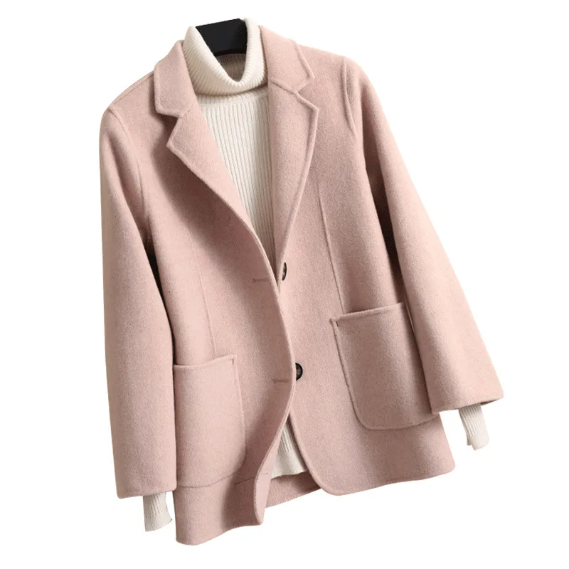 

Женское шерстяное пальто из 100% чистой шерсти, Осенний маленький костюм 2024, шерстяное пальто, женское облегающее кашемировое полупальто