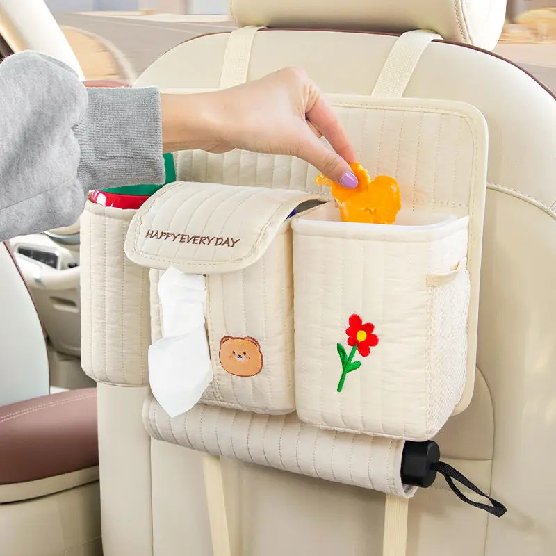 Creative Multifunctional Car Trash Can Tissue Box Rear Hanging Storage Bag Cute Car Interior