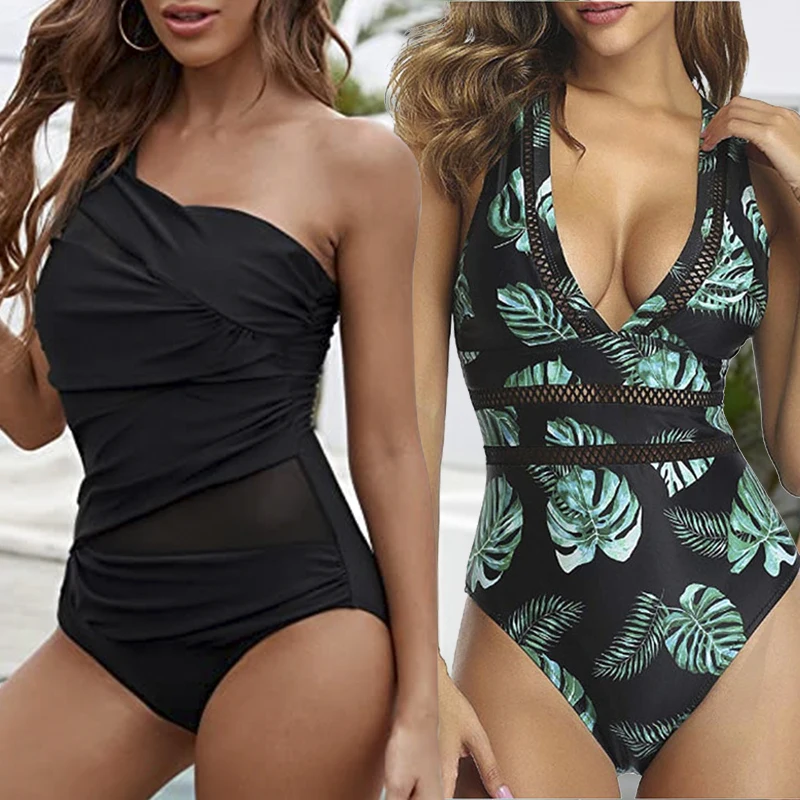 

2023 Women One Piece Swimsuits Monokini Sexy Hollow Out Mesh Deep V Neck Plunge Bathing Suit Backless Bodysuit Plus Size Beach