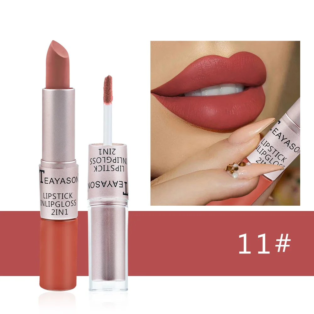 2-in-1 Matte Red Lipstick  Gloss - Long Lasting Velvet Waterproof Makeup