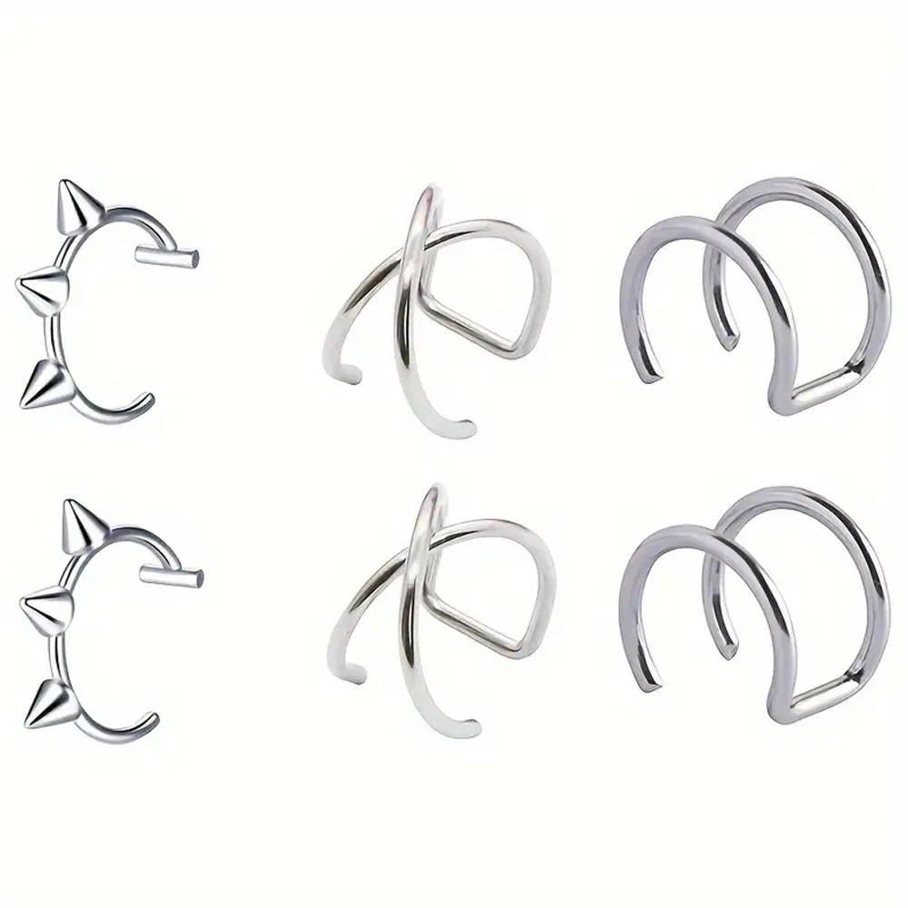 Ear clip earrings clip earrings ear clip ear accessories 2pcs Minimalist Ear Clip Women's Fake Piercing Jewelry Ear Septum Cartilage Clip Stainless Steel Lip Ring Girl Jewelry Set