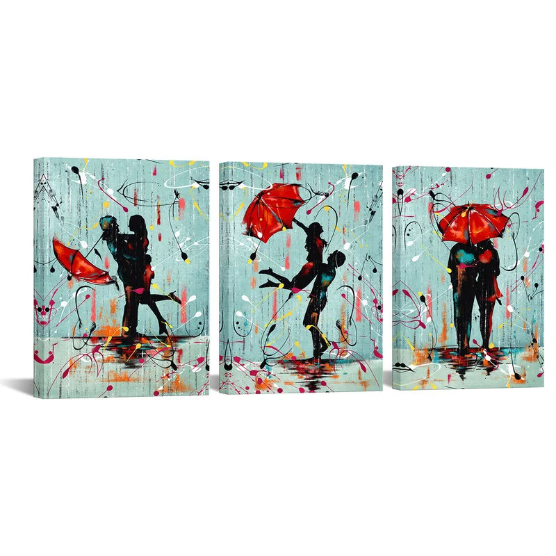 

3 Pieces Couple with Red Umbrella Wall Art Poster Romantic Lovers Print Canvas Art Modern Style Picture Living Room Home Decor
