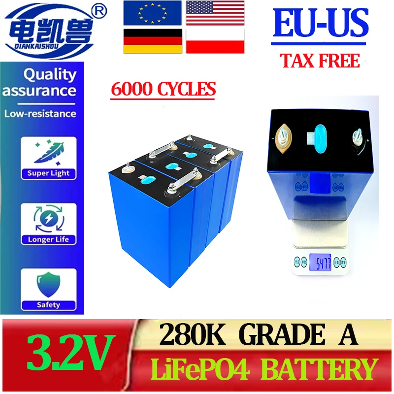 

New 280K A-level 3.2V LiFePO4 6000 cycle DIY12V 24V rechargeable battery pack, mobile device, backup power supply, RV