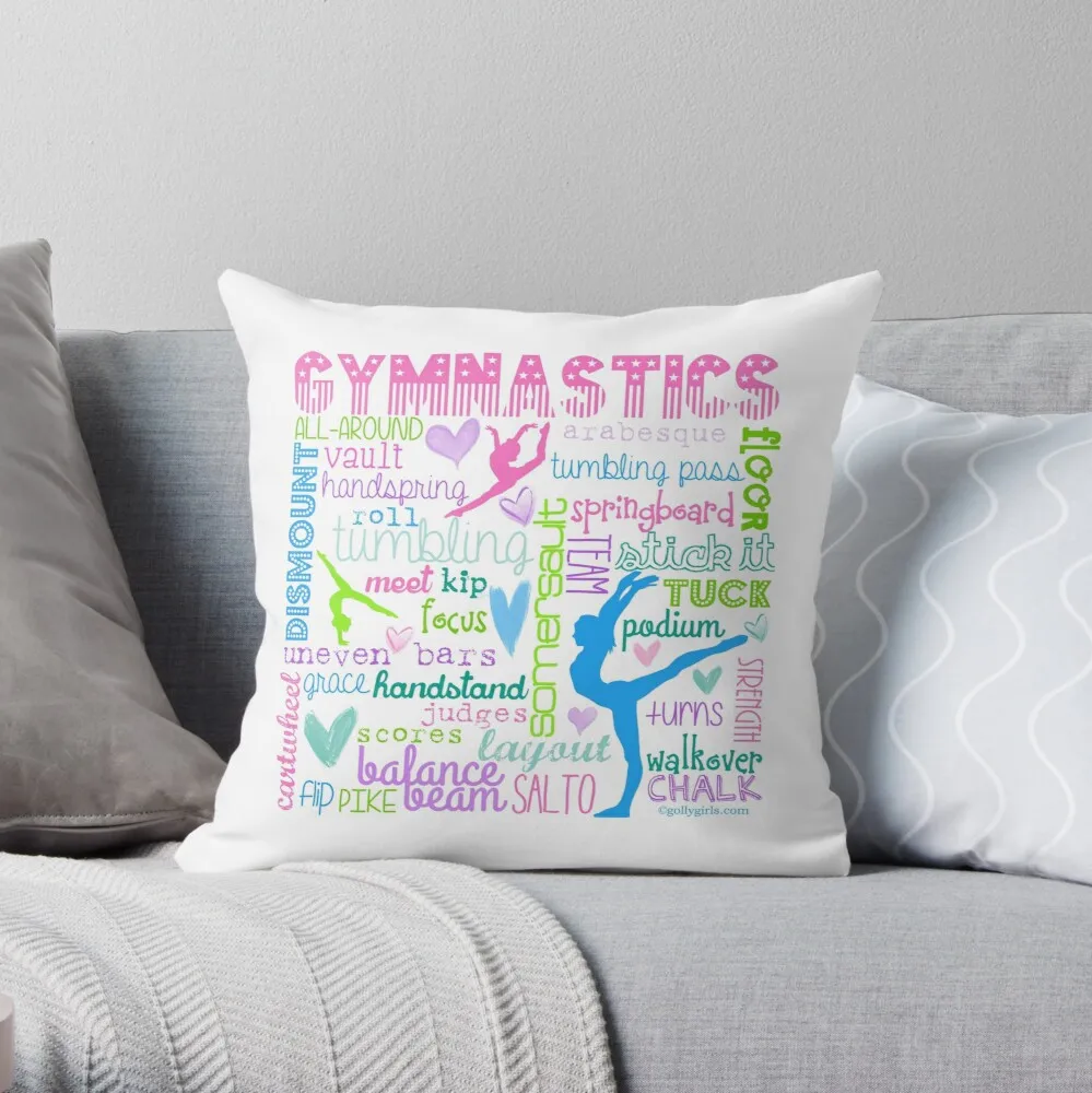 

Gymnastics Typography in Pastels Throw Pillow Decorative Sofa Cushion