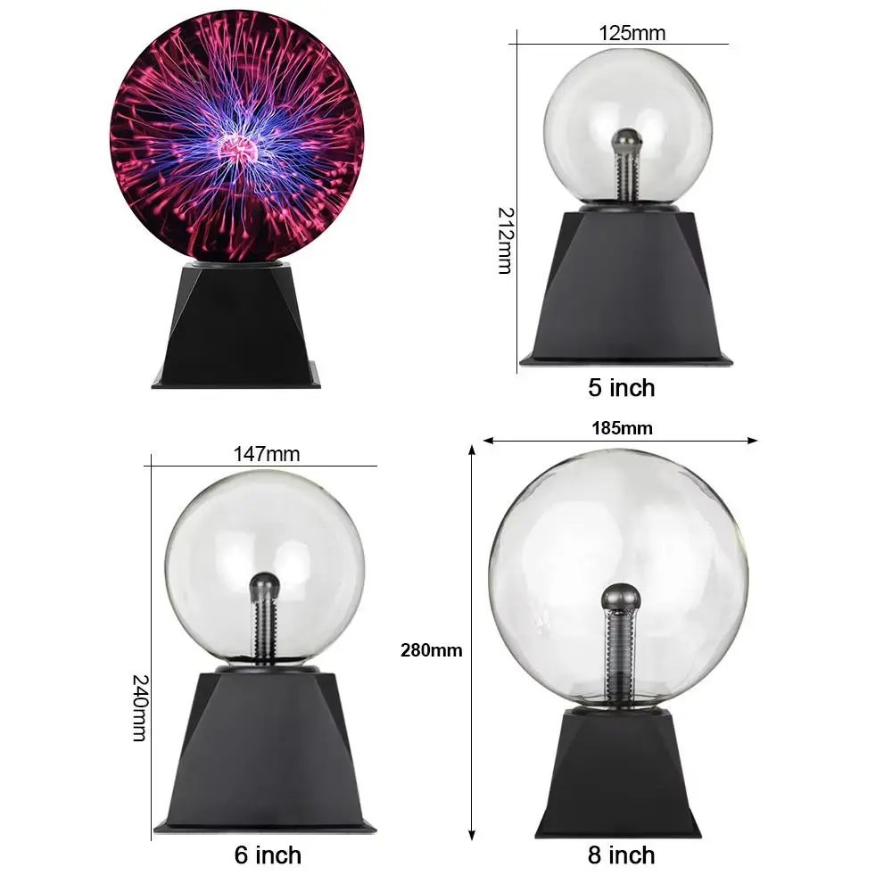 Novelty Touch Magic Plasma Ball Lamp Sound Control Atmosphere Plasma Light 5/6/8in LED LED Night Light Party