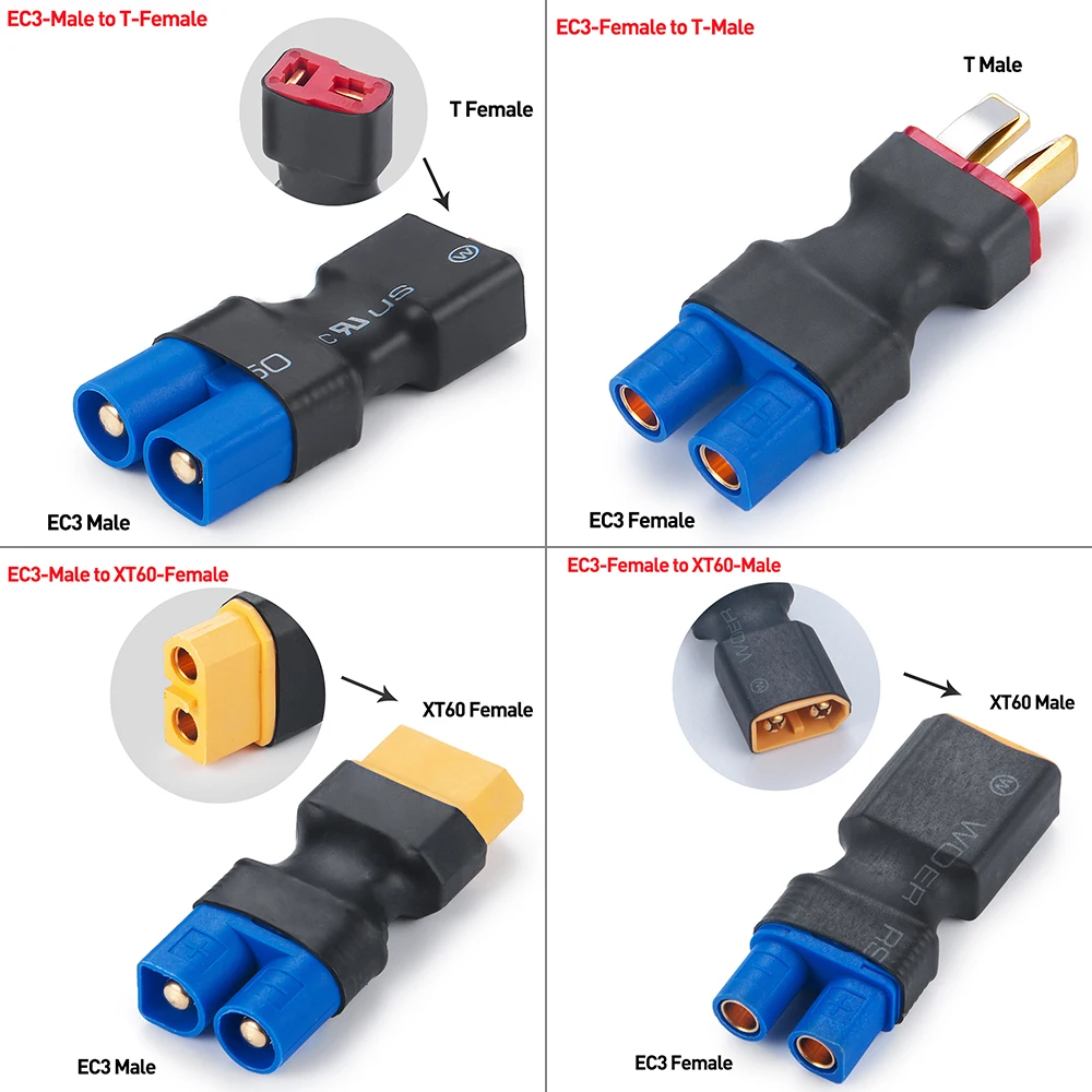 RC Connectors AXSPEED Adapter EC5 EC3 T TRX to XT60 T Deans Female Male Connectors Banana Plug RC Lipo Battery Control Parts DIY