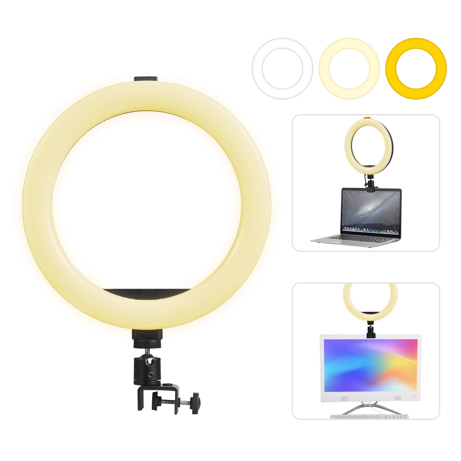 10 Inch LED Ring Light with Clip 3 Lighting Modes 11 Levels Adjustable